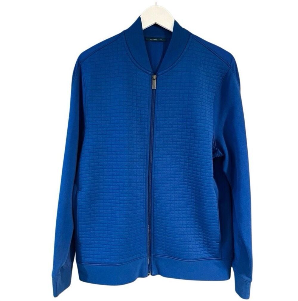 Perry Ellis royal blue full zip waffle knit paneled sport jacket - L
